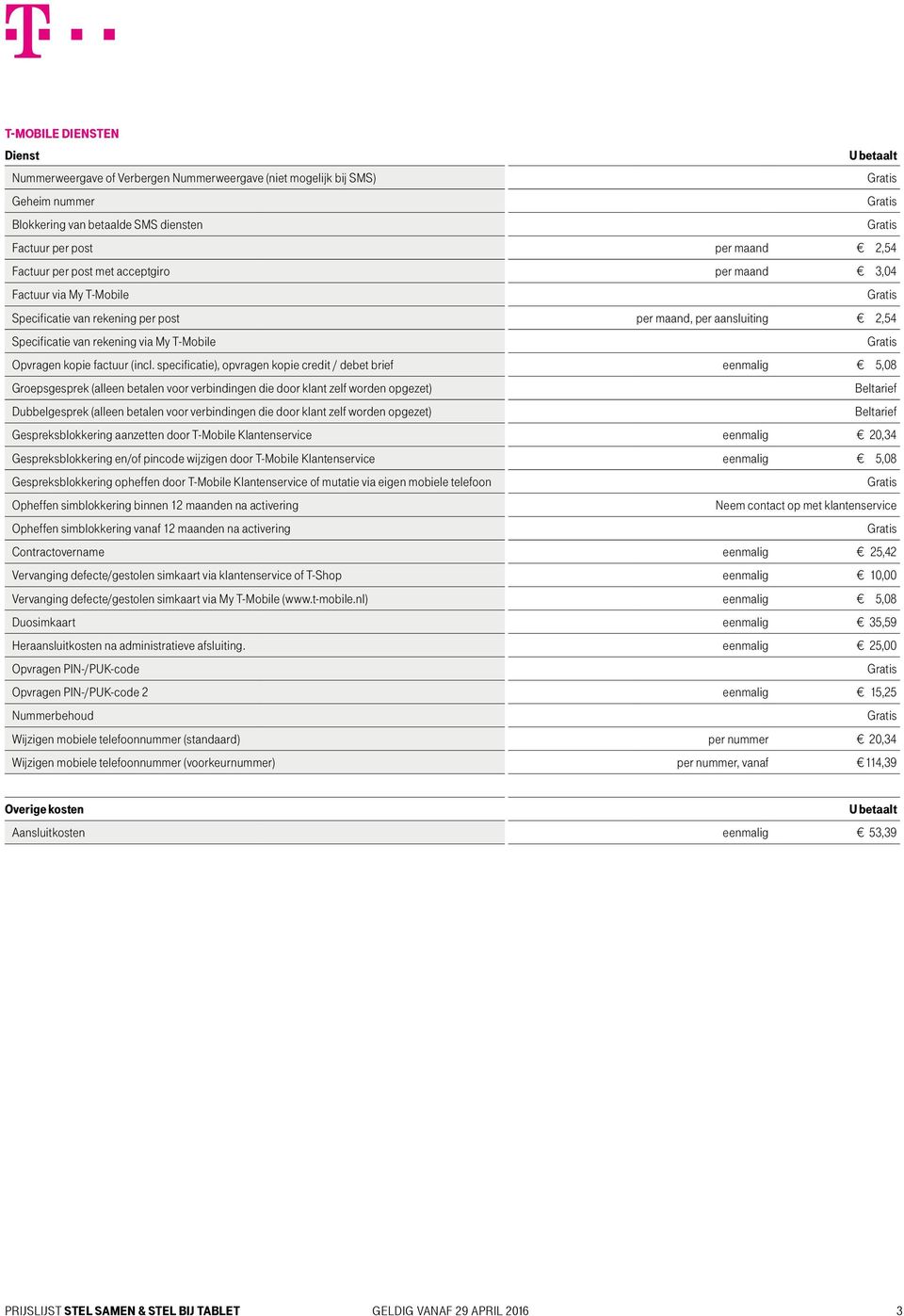 specificatie), opvragen kopie credit / debet brief eenmalig 5,08 Groepsgesprek (alleen betalen voor verbindingen die door klant zelf worden opgezet) Dubbelgesprek (alleen betalen voor verbindingen