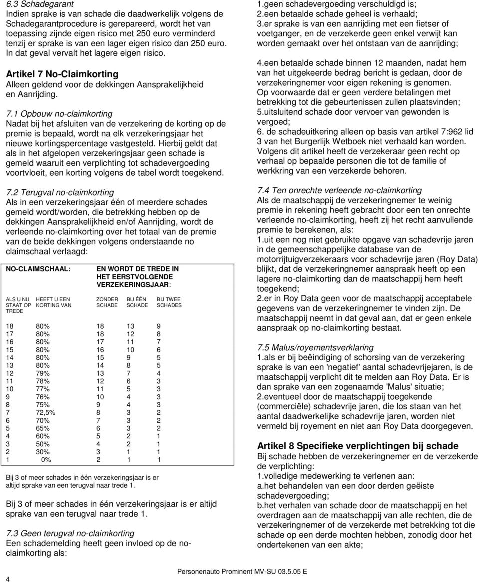 No-Claimkorting Alleen geldend voor de dekkingen Aansprakelijkheid en Aanrijding. 7.