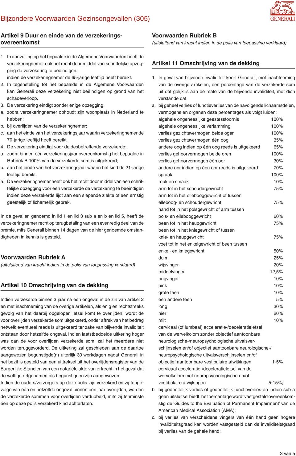 65-jarige leeftijd heeft bereikt. 2. In tegenstelling tot het bepaalde in de Algemene Voorwaarden kan Generali deze verzekering niet beëindigen op grond van het schadeverloop. 3.