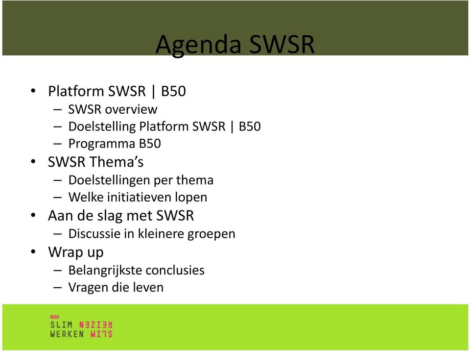 per thema Welke initiatieven lopen Aan de slag met SWSR