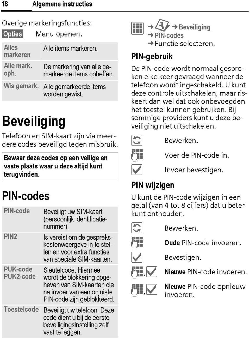 Bewaar deze codes op een veilige en vaste plaats waar u deze altijd kunt terugvinden. PIN-codes PIN-code PIN2 PUK-code PUK2-code Beveiligt uw SIM-kaart (persoonlijk identificatienummer).