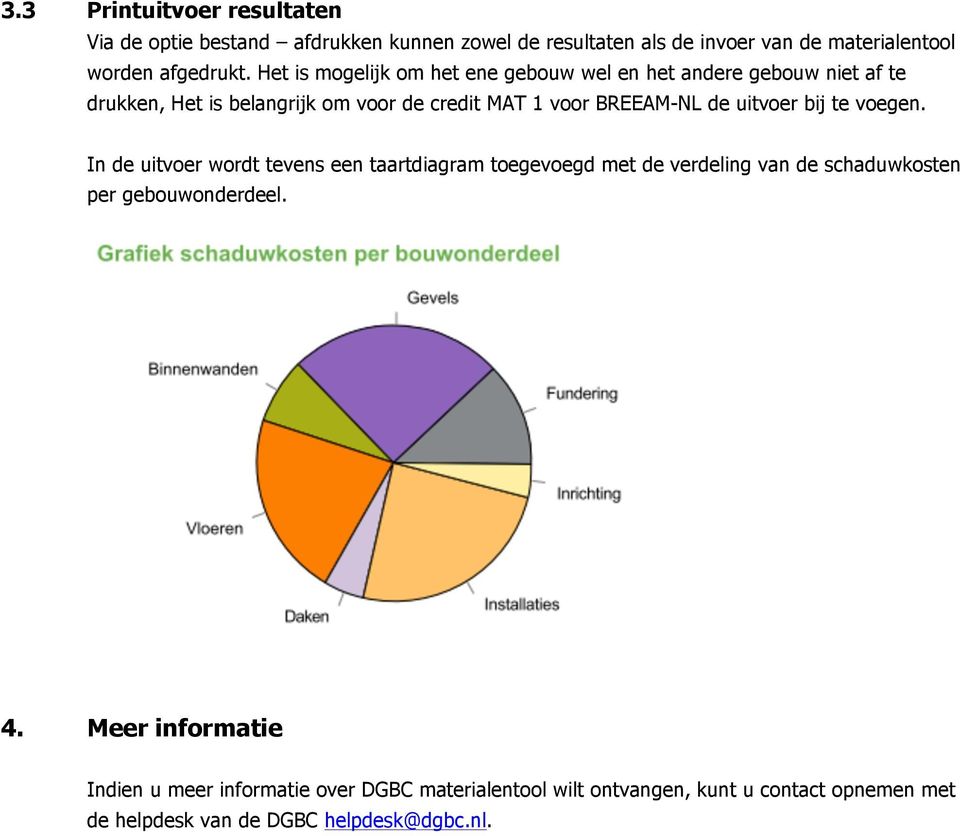 uitvoer bij te voegen. In de uitvoer wordt tevens een taartdiagram toegevoegd met de verdeling van de schaduwkosten per gebouwonderdeel. 4.