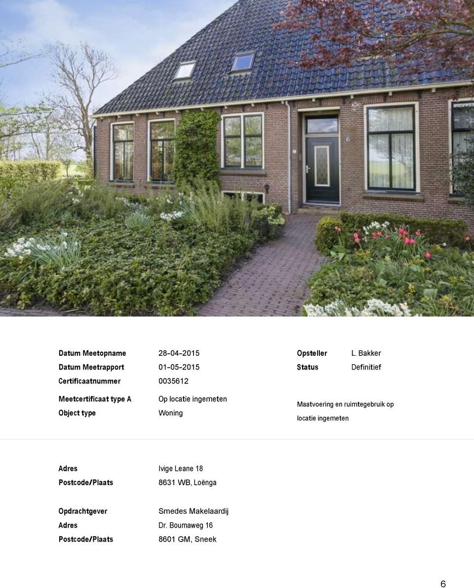 Meetcertificaat type A Object type Op locatie ingemeten Woning Maatvoering en ruimtegebruik