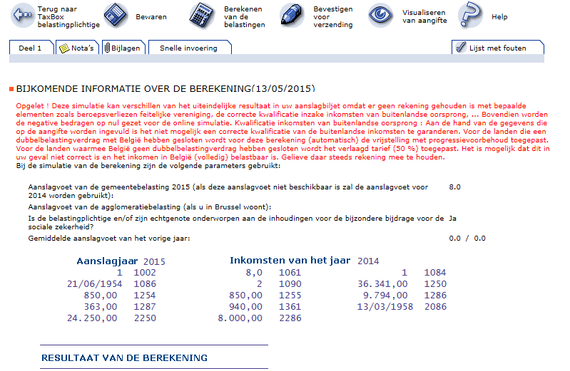 V. In de aangifte Simulatie van