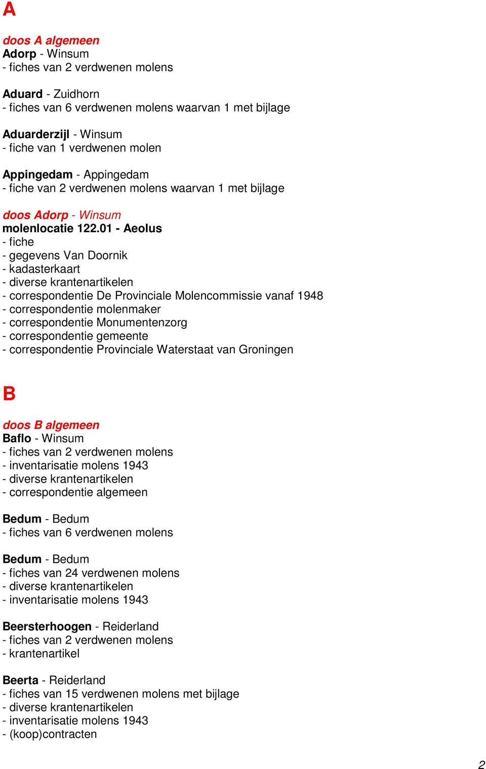 01 - Aeolus - fiche - kadasterkaart vanaf 1948 - correspondentie molenmaker - correspondentie gemeente B doos B algemeen Baflo - Winsum - correspondentie