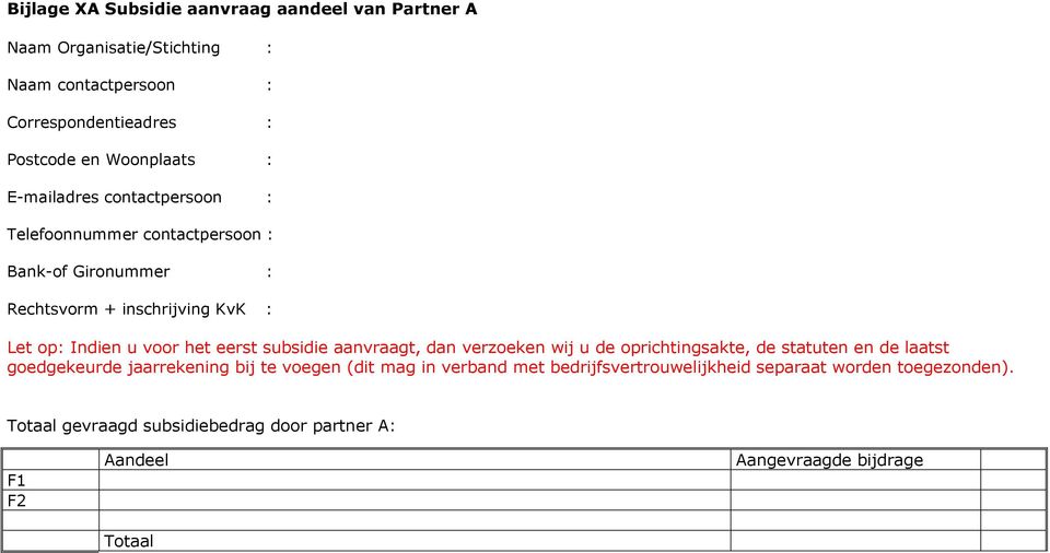 subsidie aanvraagt, dan verzoeken wij u de oprichtingsakte, de statuten en de laatst goedgekeurde jaarrekening bij te voegen (dit mag in verband