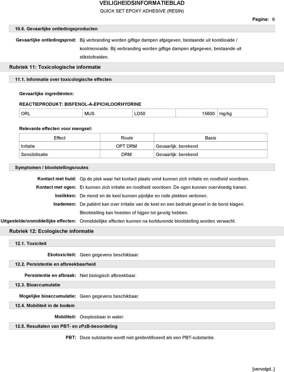 : Toxicologische informatie 11