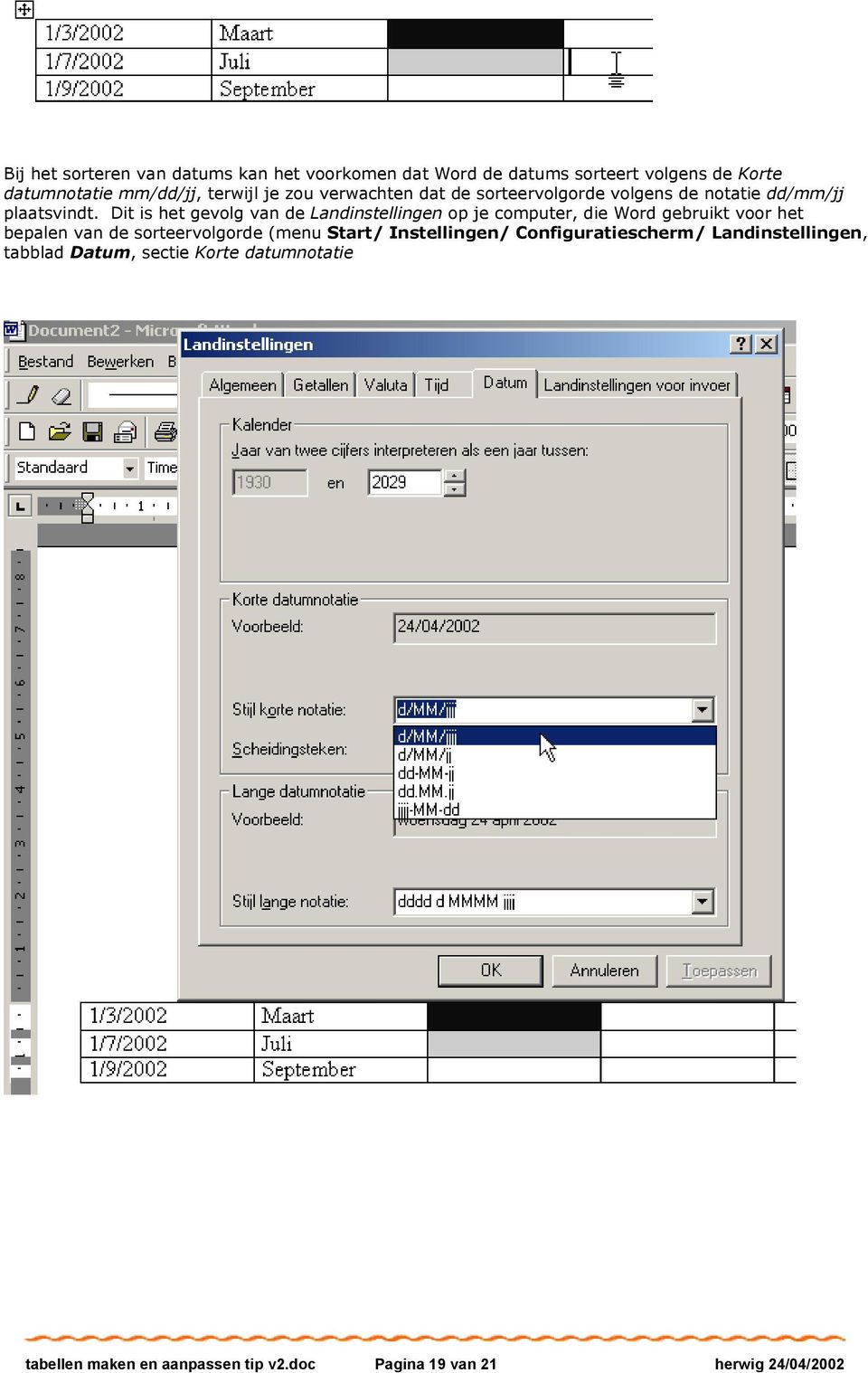 Dit is het gevolg van de Landinstellingen op je computer, die Word gebruikt voor het bepalen van de sorteervolgorde (menu