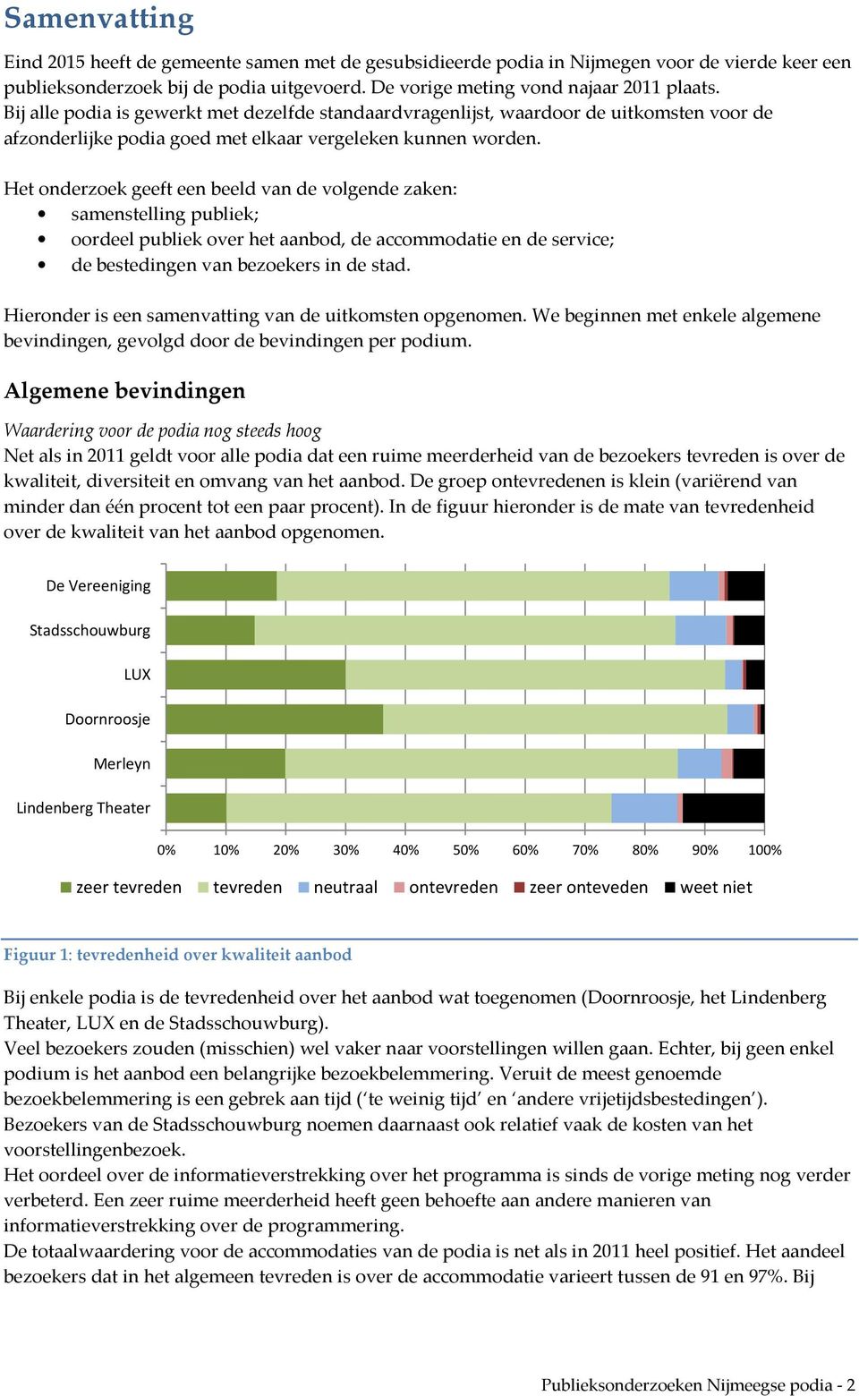 Het onderzoek geeft een beeld van de volgende zaken: samenstelling publiek; oordeel publiek over het aanbod, de accommodatie en de service; de bestedingen van bezoekers in de stad.