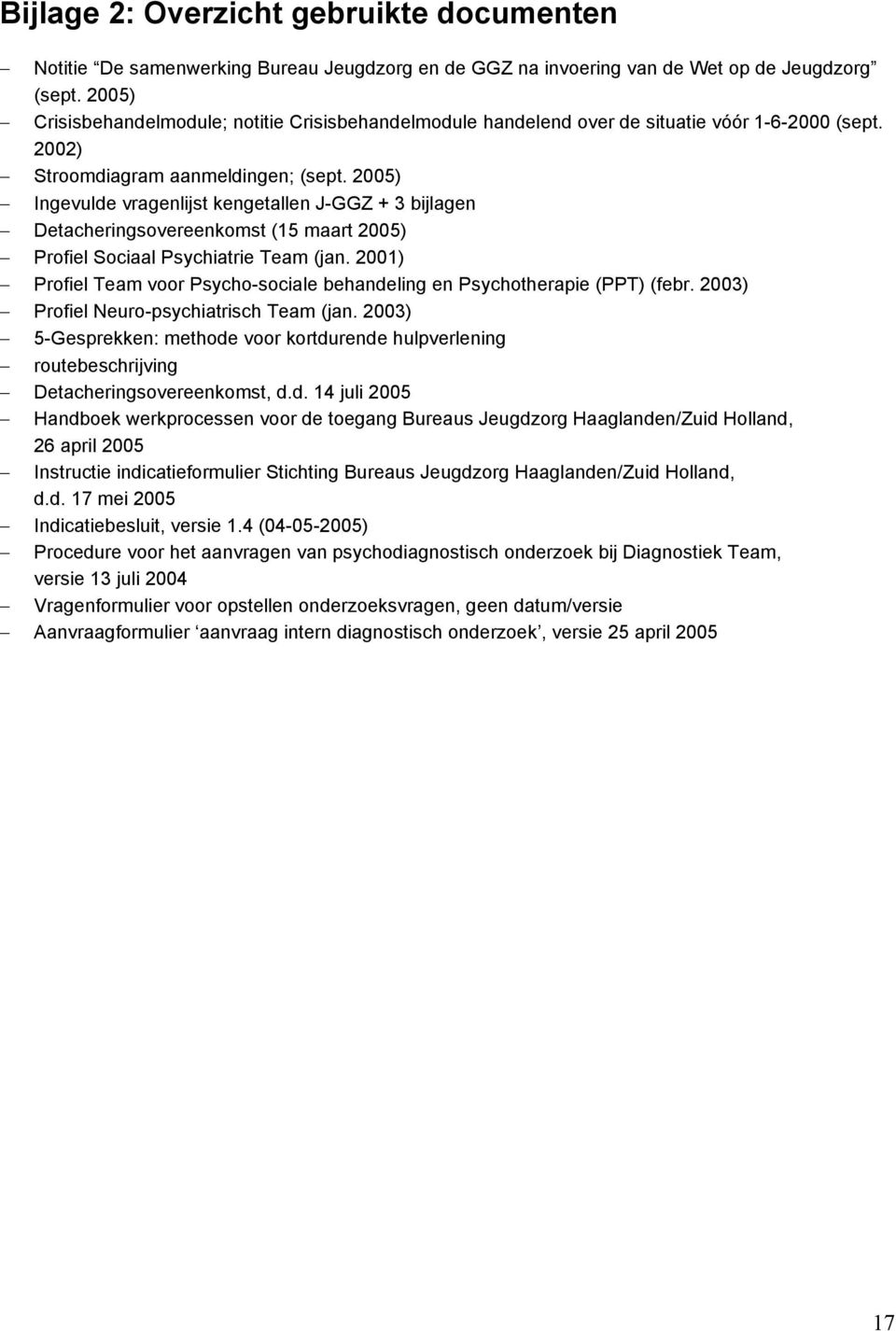 2005) Ingevulde vragenlijst kengetallen J-GGZ + 3 bijlagen Detacheringsovereenkomst (15 maart 2005) Profiel Sociaal Psychiatrie Team (jan.