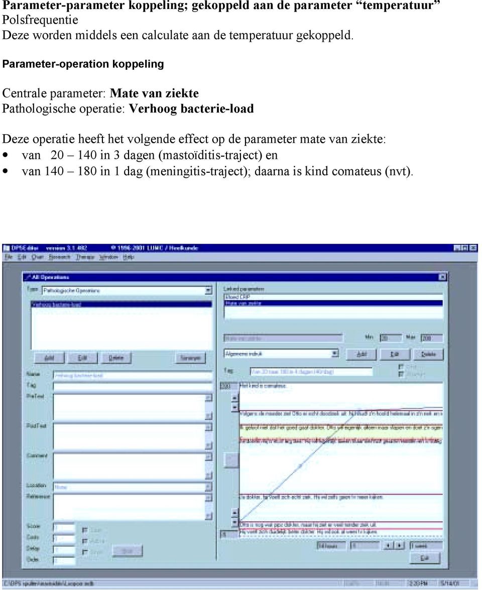 Parameter-operation koppeling Centrale parameter: Mate van ziekte Pathologische operatie: Verhoog bacterie-load