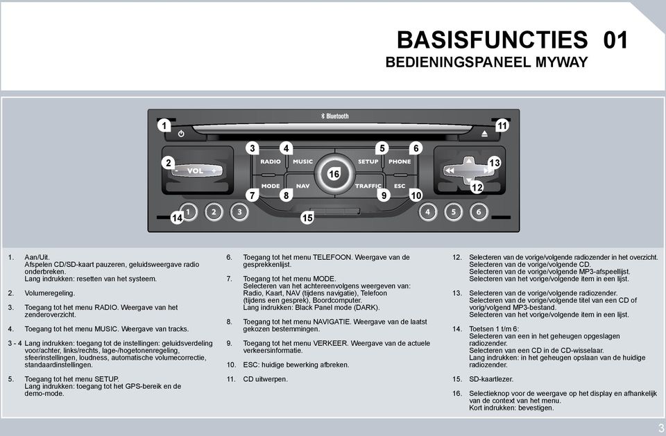 - Lang indrukken: toegang tot de instellingen: geluidsverdeling voor/achter, links/rechts, lage-/hogetonenregeling, sfeerinstellingen, loudness, automatische volumecorrectie, standaardinstellingen. 5.