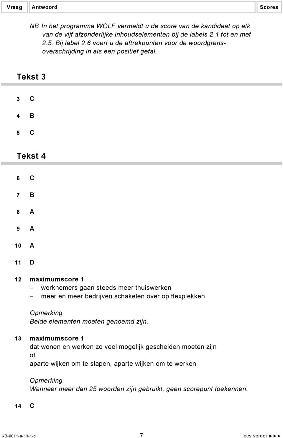 Tekst 3 3 C 4 B 5 C Tekst 4 6 C 7 B 8 A 9 A 10 A 11 D 12 maximumscore 1 werknemers gaan steeds meer thuiswerken meer en meer bedrijven schakelen over op flexplekken Beide