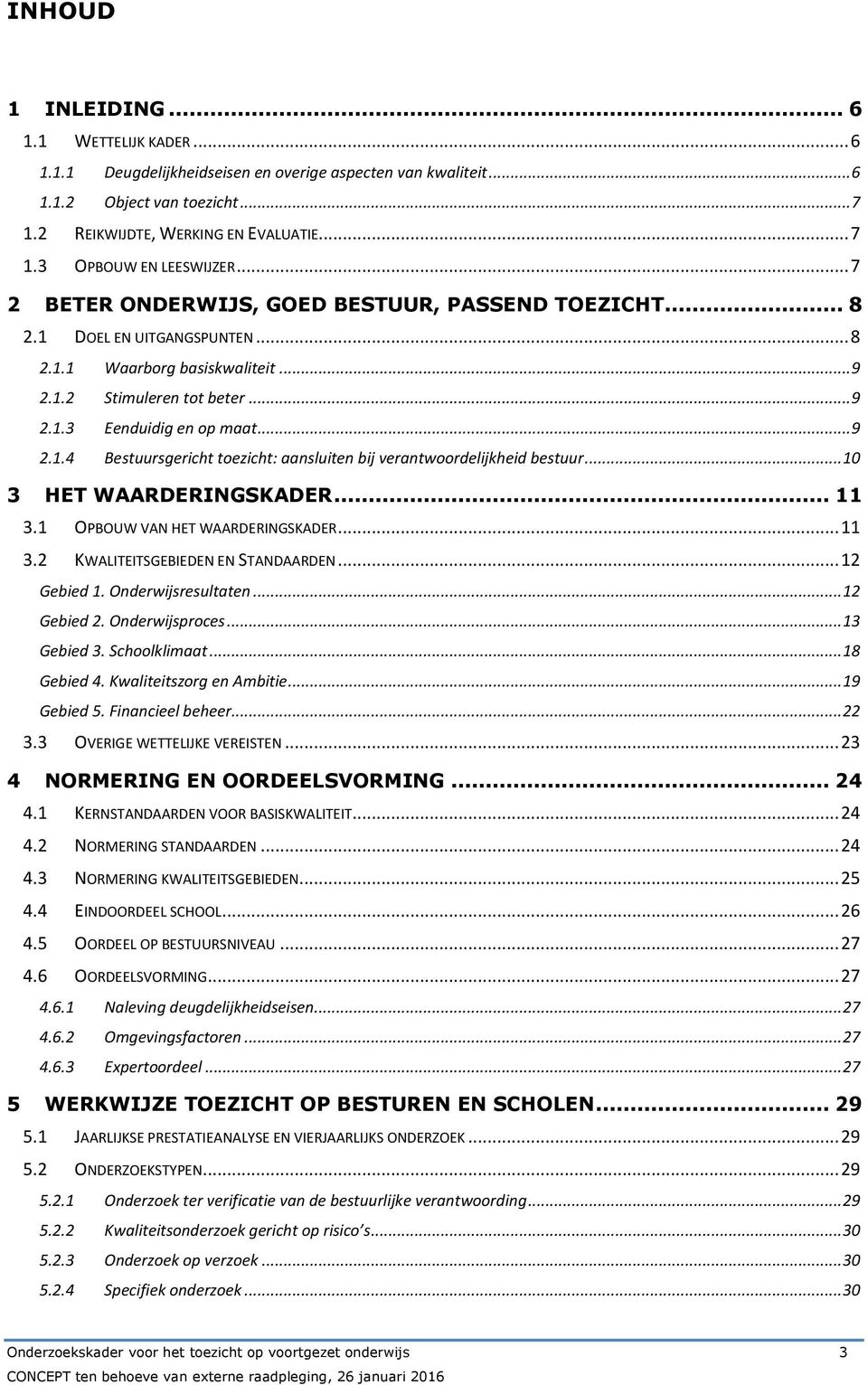 .. 10 3 HET WAARDERINGSKADER... 11 3.1 OPBOUW VAN HET WAARDERINGSKADER... 11 3.2 KWALITEITSGEBIEDEN EN STANDAARDEN... 12 Gebied 1. Onderwijsresultaten... 12 Gebied 2. Onderwijsproces... 13 Gebied 3.