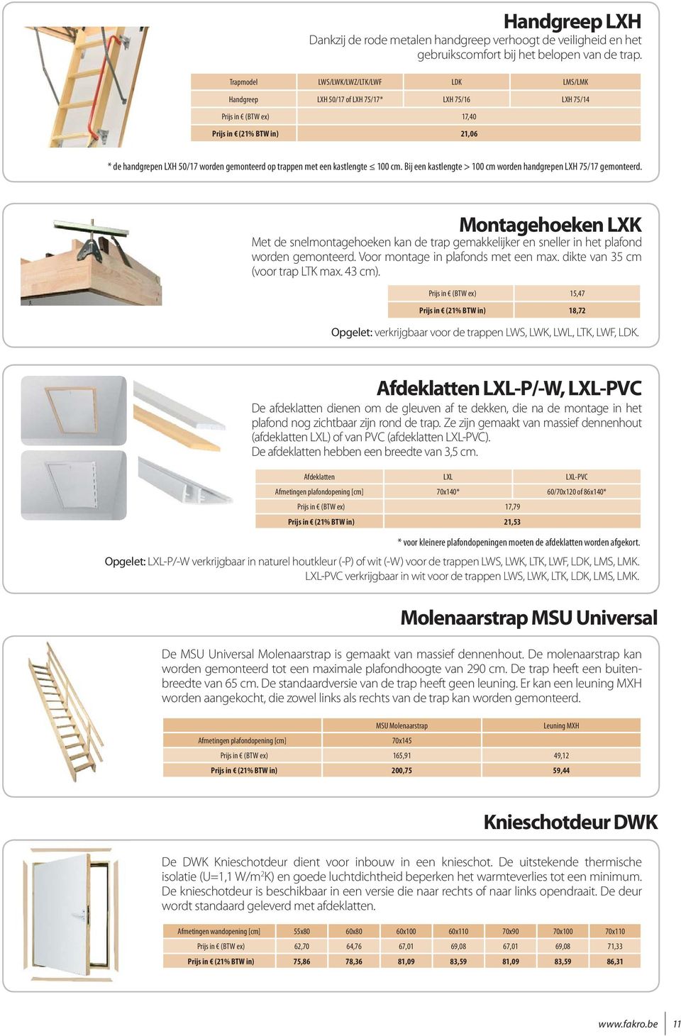 trappen met een kastlengte 100 cm. Bij een kastlengte > 100 cm worden handgrepen LXH 75/17 gemonteerd.