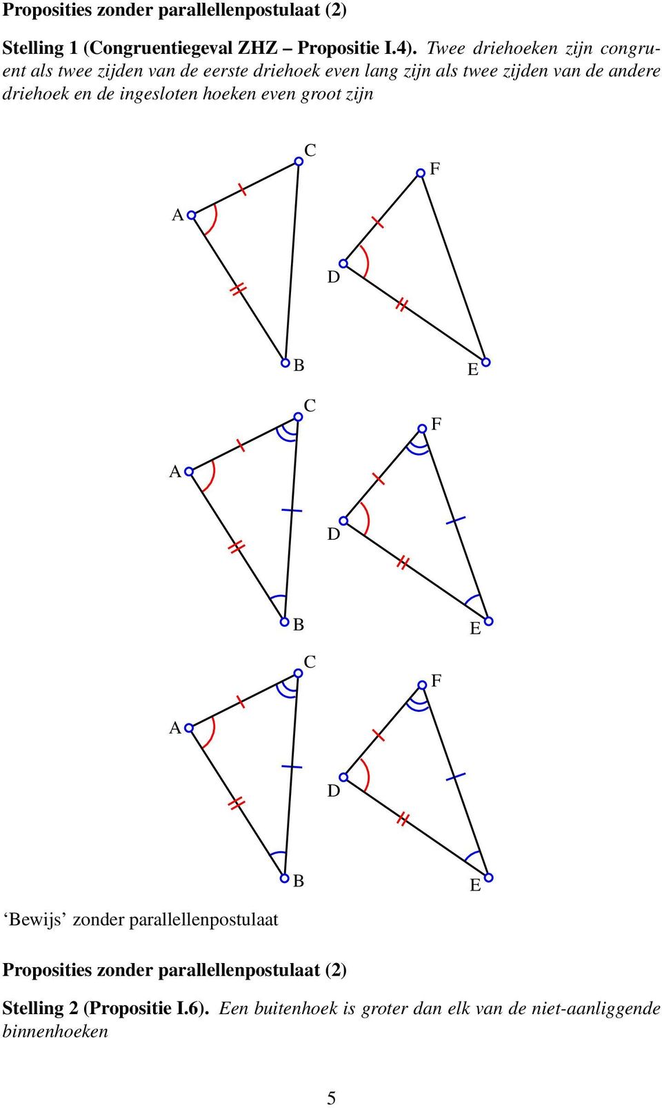 andere driehoek en de ingesloten hoeken even groot zijn F E F F E ewijs zonder parallellenpostulaat E