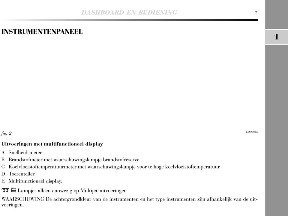 brandstofreserve C Koelvloeistoftemperatuurmeter met waarschuwingslampje voor te hoge koelvloeistoftemperatuur D