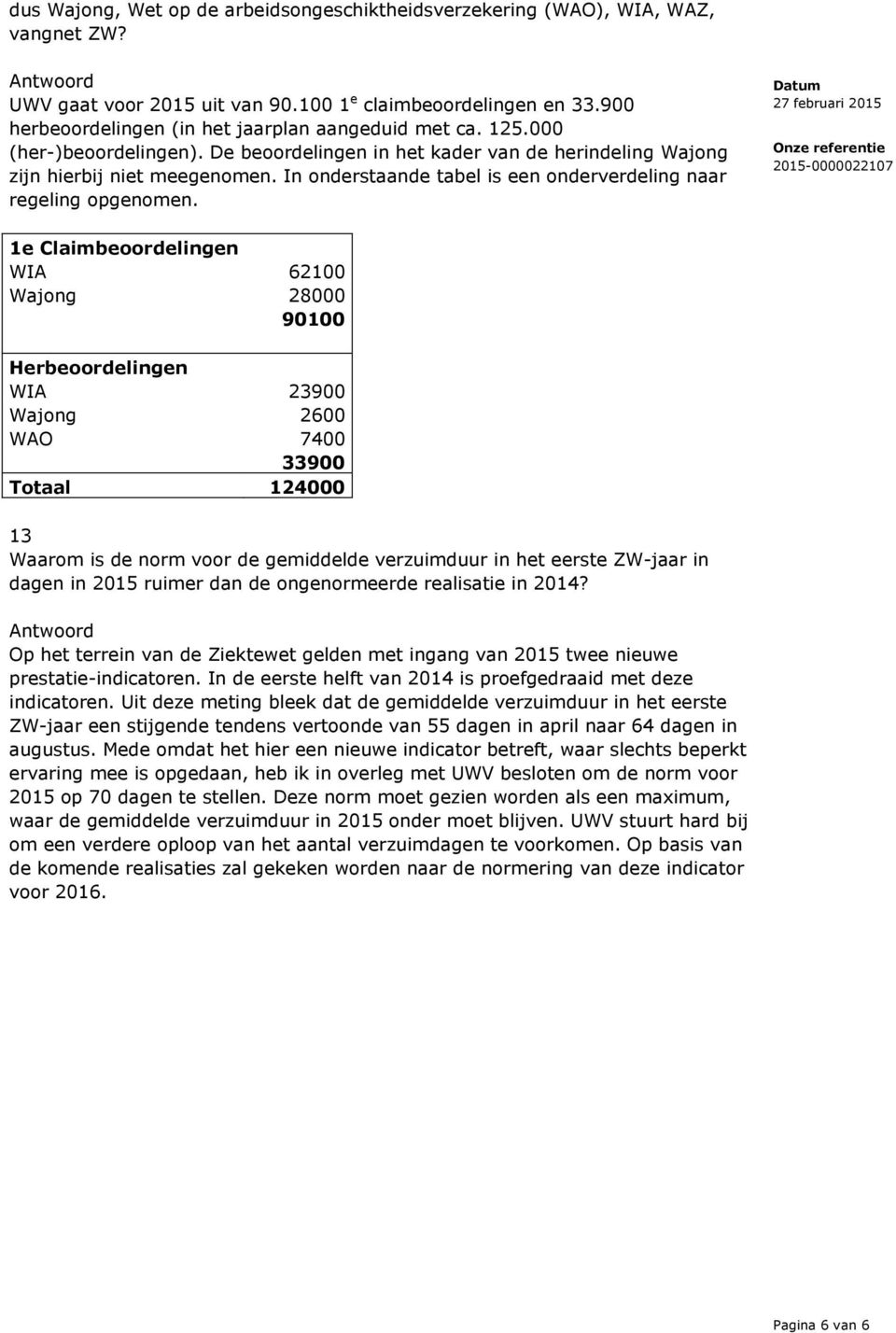 In onderstaande tabel is een onderverdeling naar regeling opgenomen.