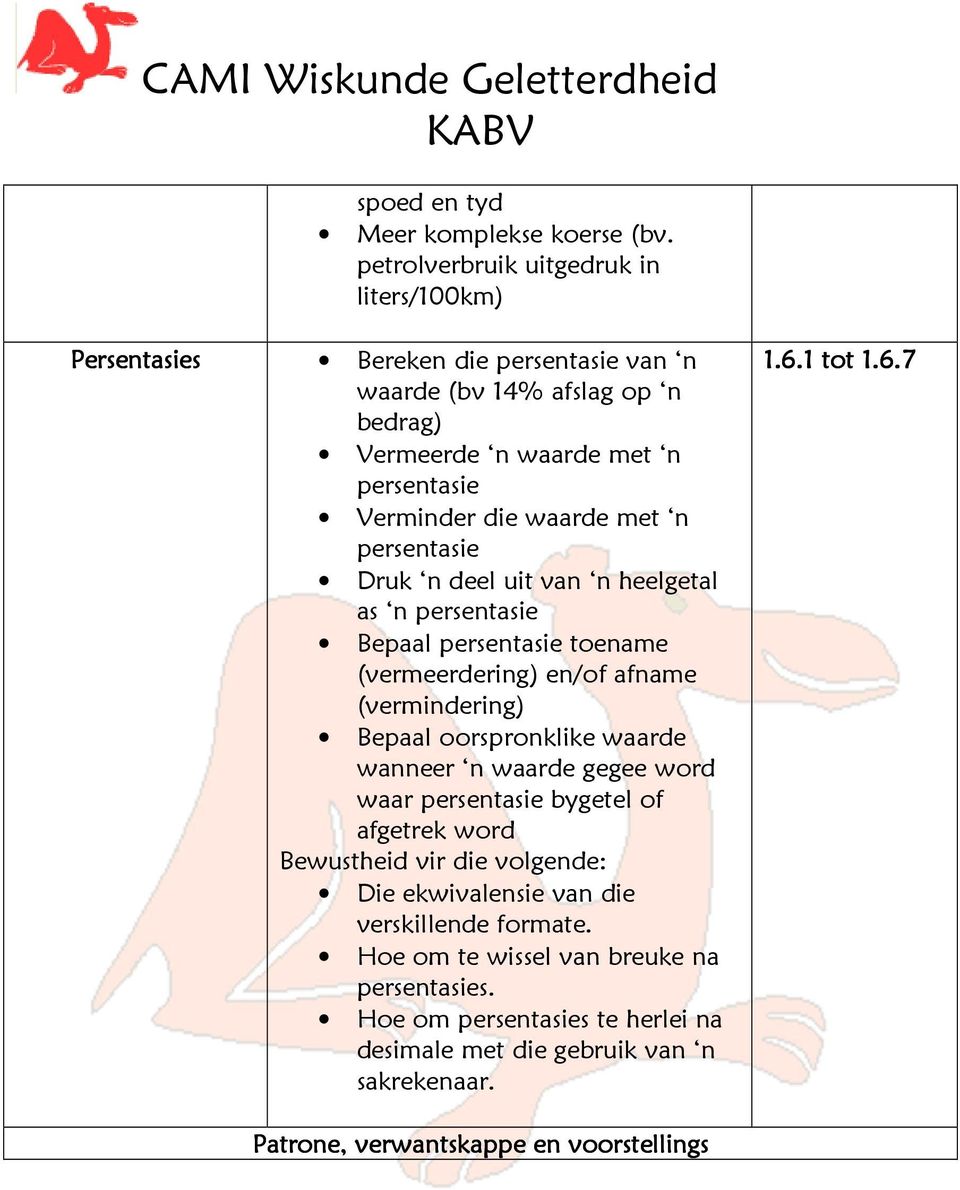 waarde met n persentasie Druk n deel uit van n heelgetal as n persentasie Bepaal persentasie toename (vermeerdering) en/of afname (vermindering) Bepaal oorspronklike waarde