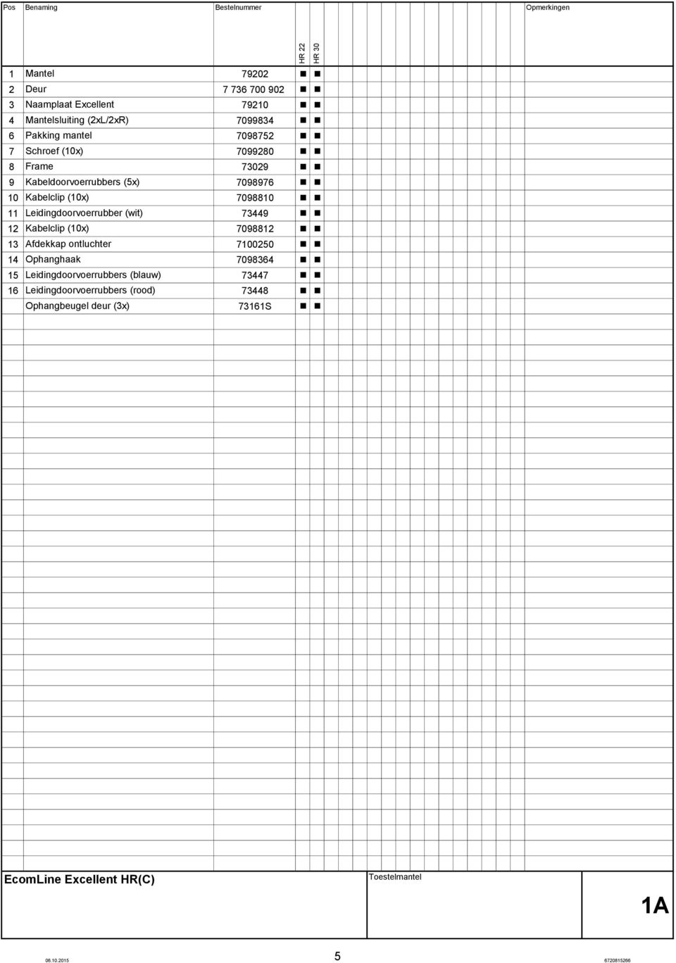 39 2 Kabelclip (0x) 09882 3 Afdekkap otluchter 00250 Ophaghaak 0983 5 Leidigdoorvoerrubbers (blauw) 3