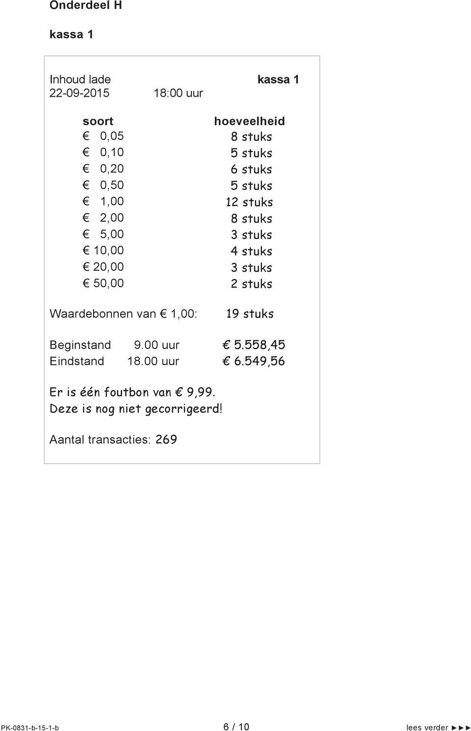 stuks Waardebonnen van 1,00: 19 stuks Beginstand 9.00 uur 5.558,45 Eindstand 18.00 uur 6.