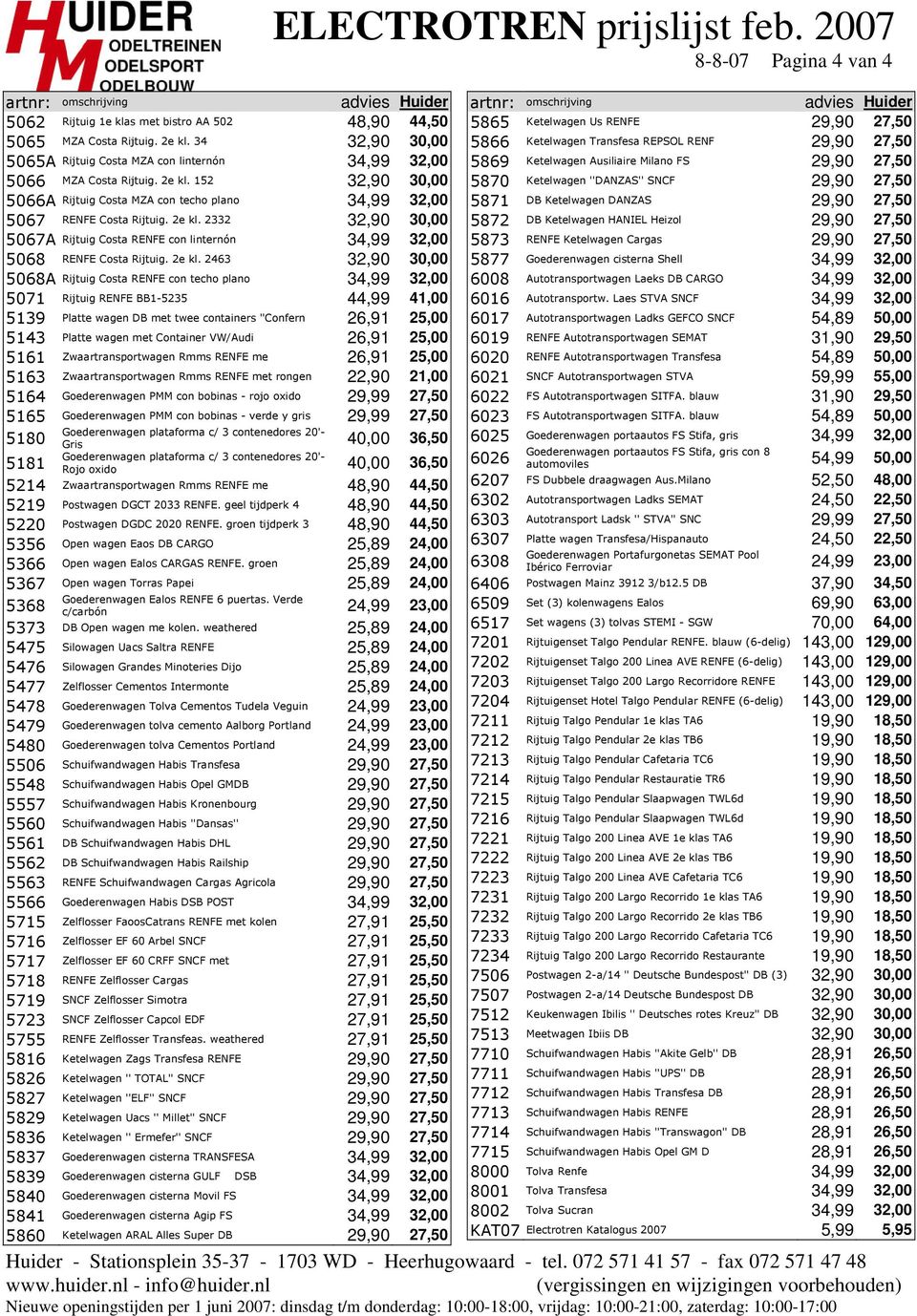 2463 32,90 30,00 5068A Rijtuig Costa RENFE con techo plano 34,99 32,00 5071 Rijtuig RENFE BB1-5235 44,99 41,00 5139 Platte wagen DB met twee containers ''Confern 26,91 25,00 5143 Platte wagen met