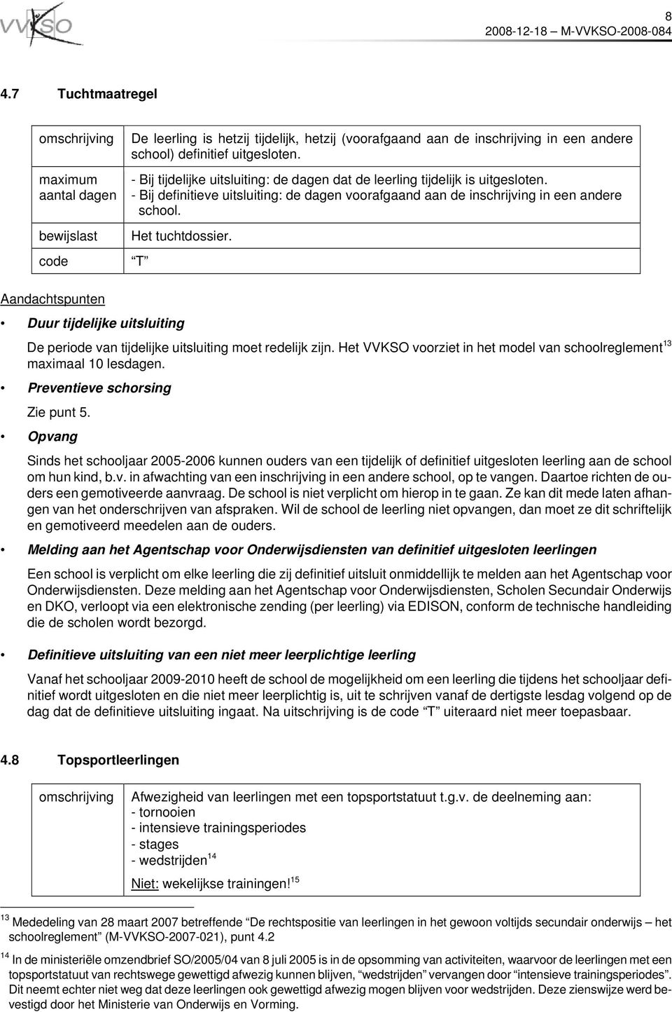 T Duur tijdelijke uitsluiting De periode van tijdelijke uitsluiting moet redelijk zijn. Het VVKSO voorziet in het model van schoolreglement 13 maximaal 10 lesdagen. Preventieve schorsing Zie punt 5.