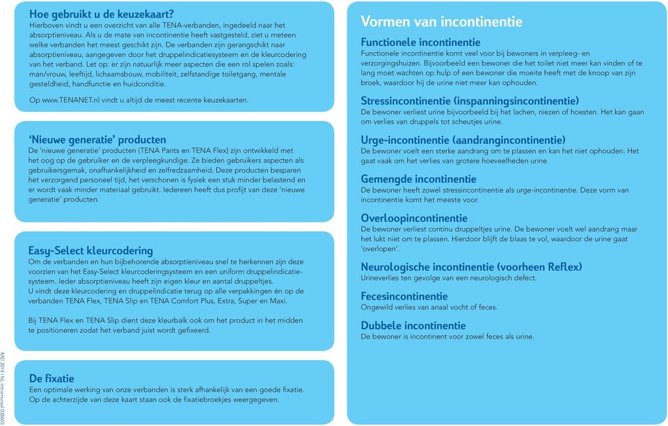 De verbanden zijn gerangschikt naar absorptieniveau, aangegeven door het druppelindicatiesysteem en de kleurcodering van het verband.