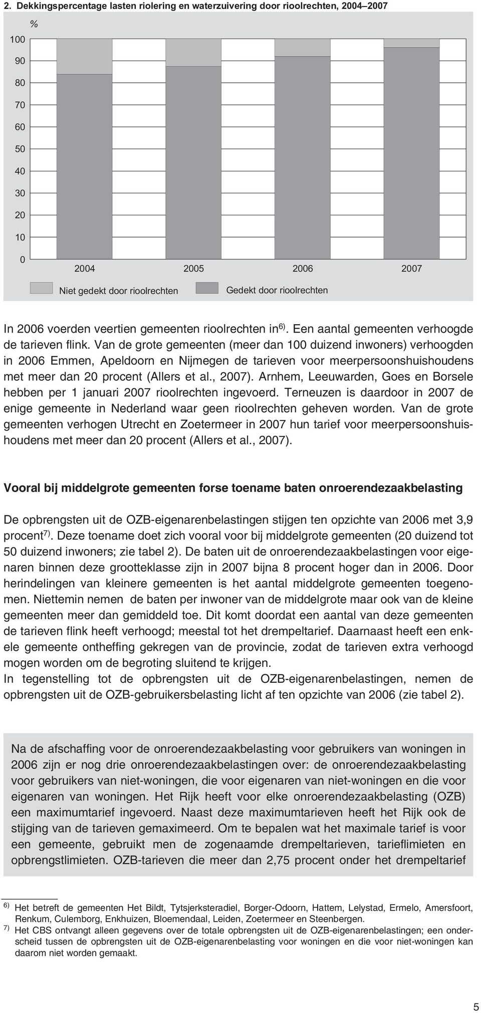 Van de grote gemeenten (meer dan 100 duizend inwoners) verhoogden in 2006 Emmen, Apeldoorn en Nijmegen de tarieven voor meerpersoonshuishoudens met meer dan 20 procent (Allers et al., 2007).