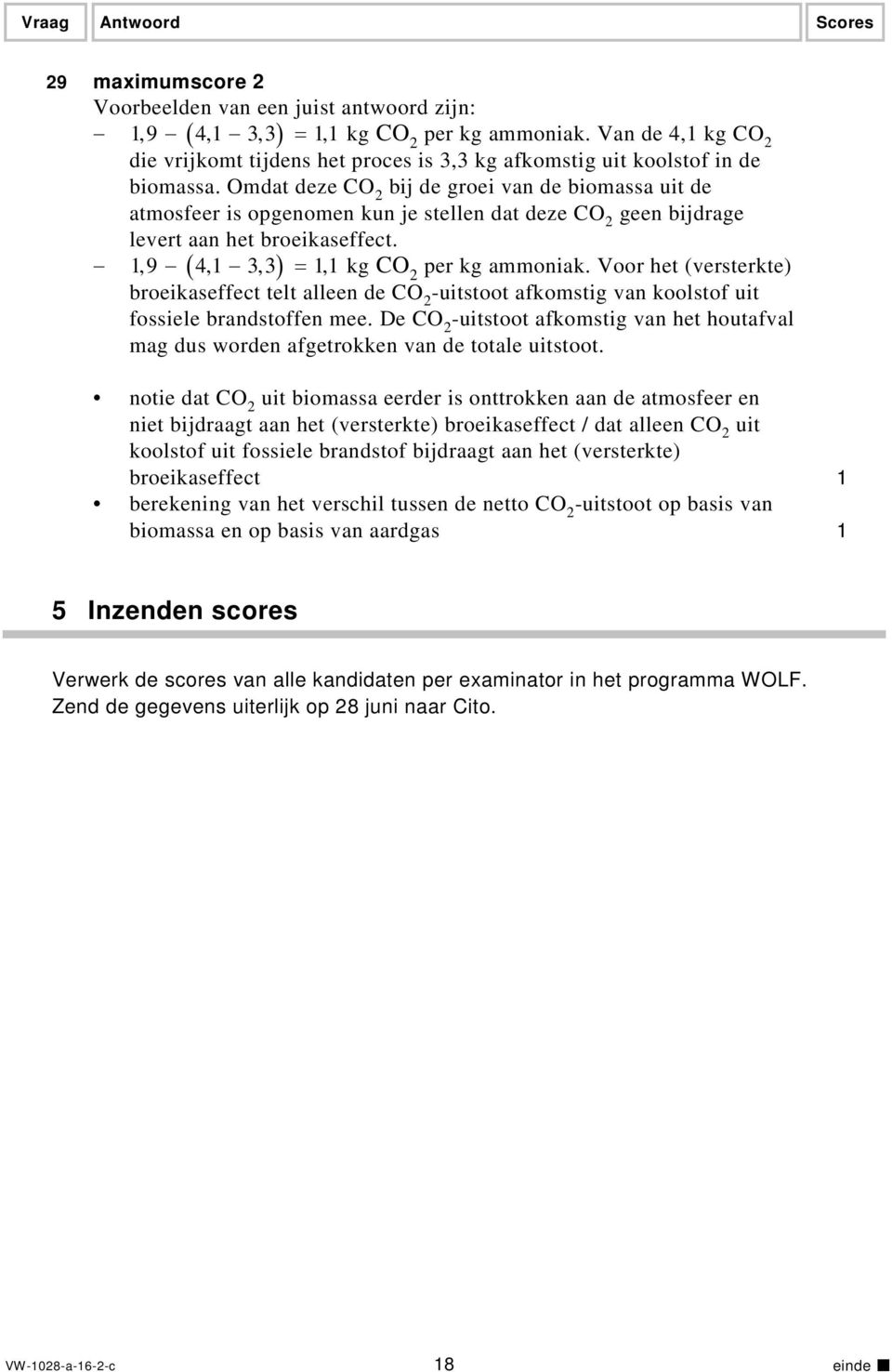 Omdat deze CO 2 bij de groei van de biomassa uit de atmosfeer is opgenomen kun je stellen dat deze CO 2 geen bijdrage levert aan het broeikaseffect. 1, 9 ( 4,1 3, 3) = 1,1 kg CO 2 per kg ammoniak.