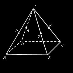 Teken de doorsnede. Wat voor soort driehoek is de doorsnede? 4 Je ziet hiernaast piramide ABCD T getekend.