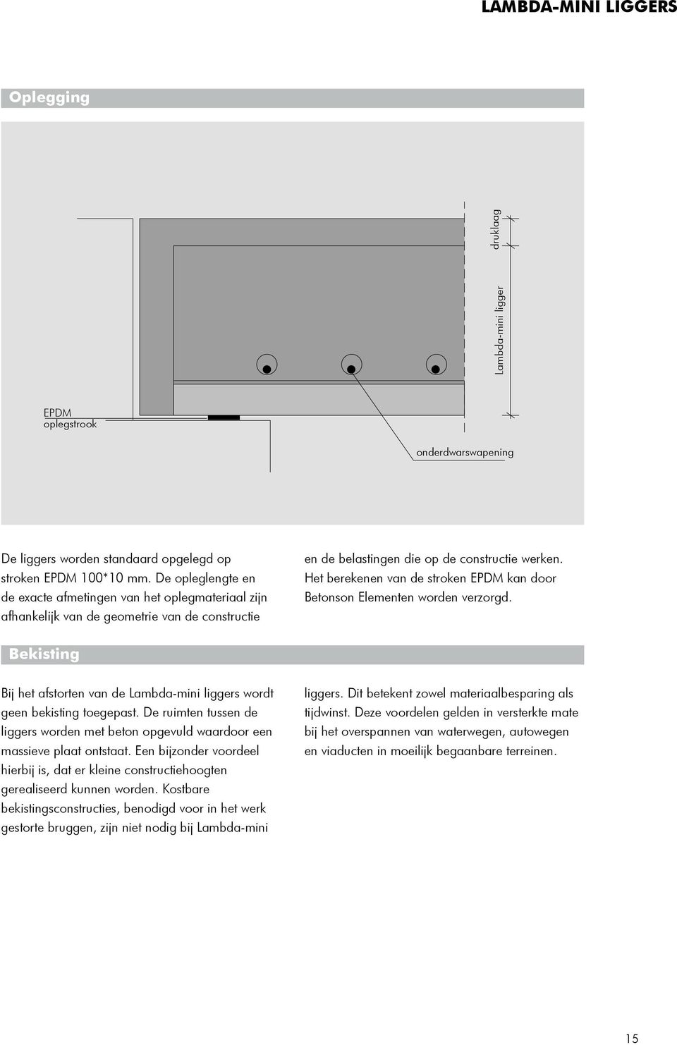 Het berekenen van de stroken EPDM kan door Betonson Elementen worden verzorgd. Bekisting Bij het afstorten van de Lambda-mini liggers wordt geen bekisting toegepast.