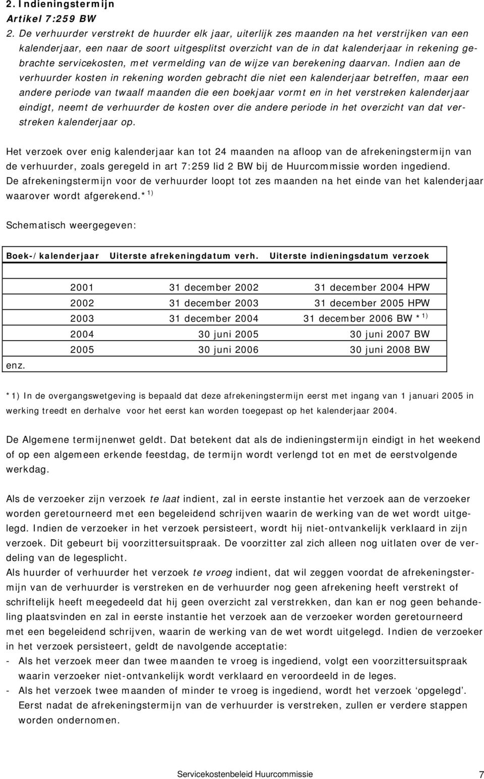 servicekosten, met vermelding van de wijze van berekening daarvan.