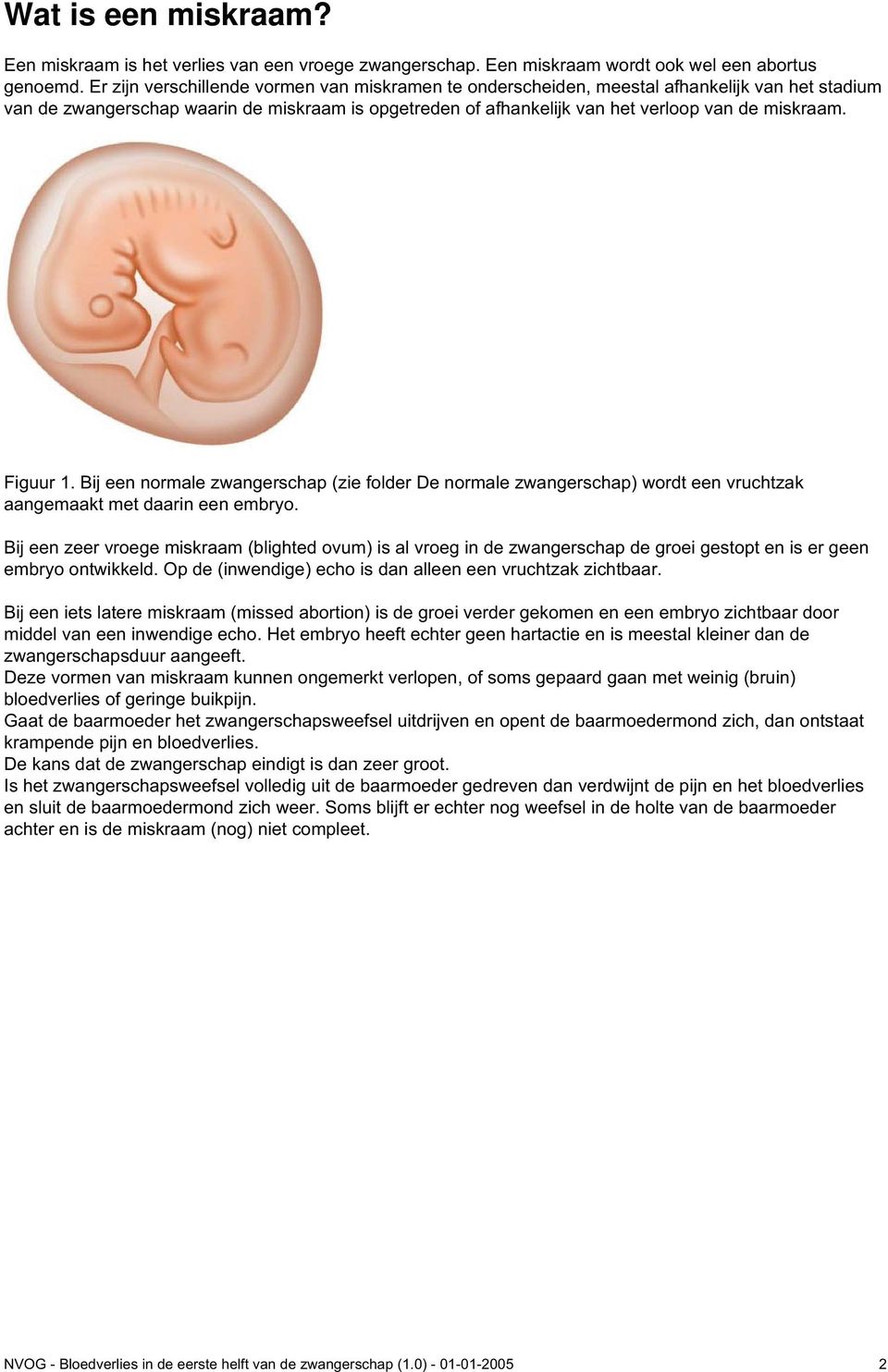 Figuur 1. Bij een normale zwangerschap (zie folder De normale zwangerschap) wordt een vruchtzak aangemaakt met daarin een embryo.