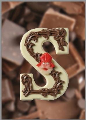 2. Prijskaart Ontwerp een prijskaart voor het artikel dat je gaat promoten op de Helftheuvel. In het voorbeeld wordt een versierde chocolade letter gepromoot voor Chocolaterie Henri.
