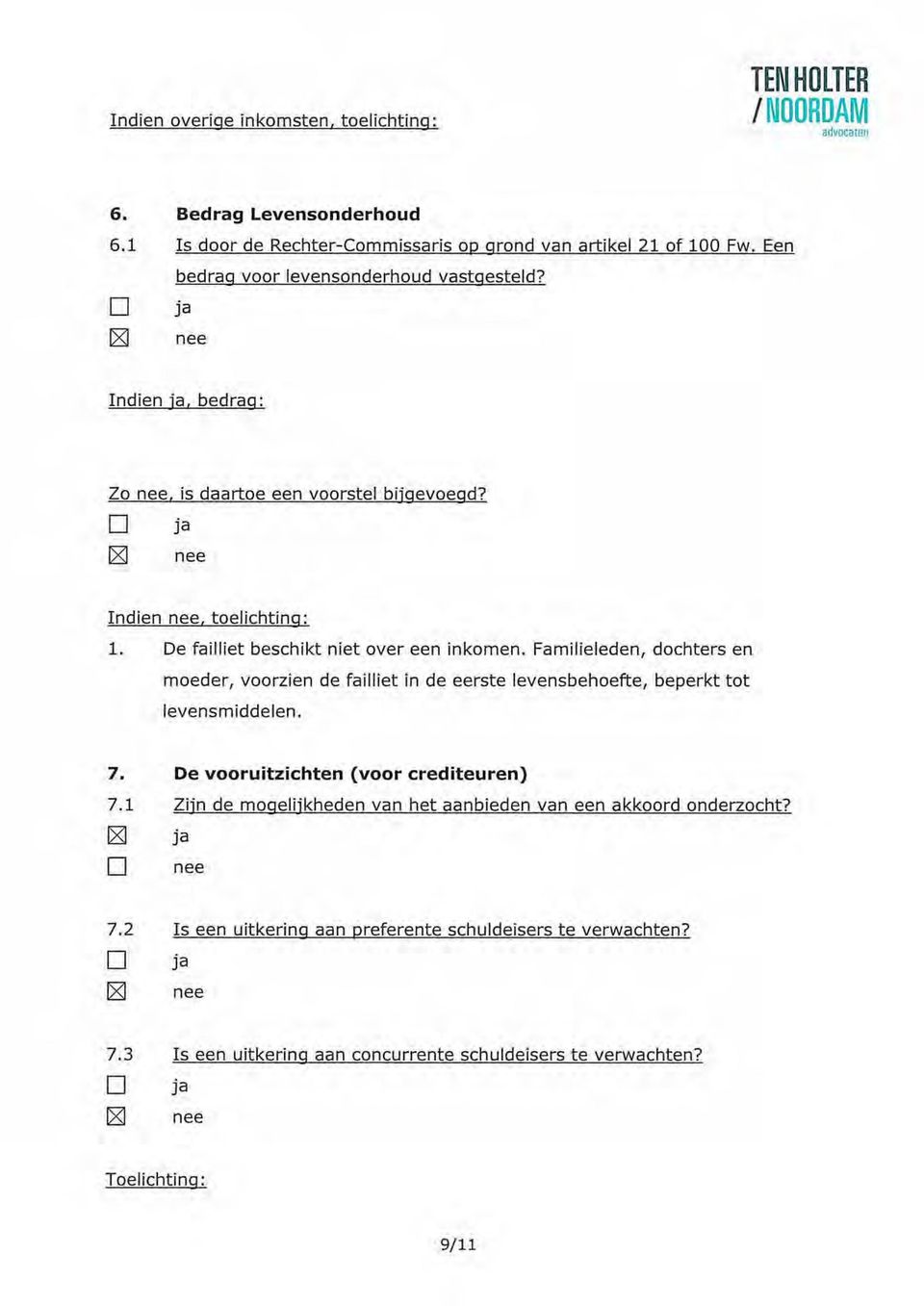 e failliet beschikt niet over een inkomen. Familieleden, dochters en moeder, voorzien de failliet in de eerste levensbehoefte, beperkt tot levensmiddelen. 7.