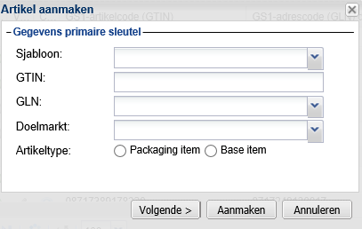 4 Nieuwe artikelen aanmaken Nieuwe artikelgegevens kunnen onder andere worden aangemaakt door een nieuw formulier met lege artikelkenmerken te genereren.