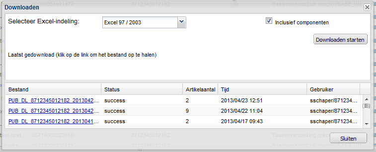 10 Gebruik van Excel 10.1 Artikelen importeren en exporteren Het is mogelijk om artikelgegevens met grote aantallen tegelijk te uploaden of te downloaden met behulp van Excel-bestanden.