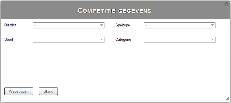 3.8.9 Opzoeken wedstrijdprogramma per vereniging 1) Nadat je de knop hebt aangeklikt, verschijnt het scherm Wedstrijden.