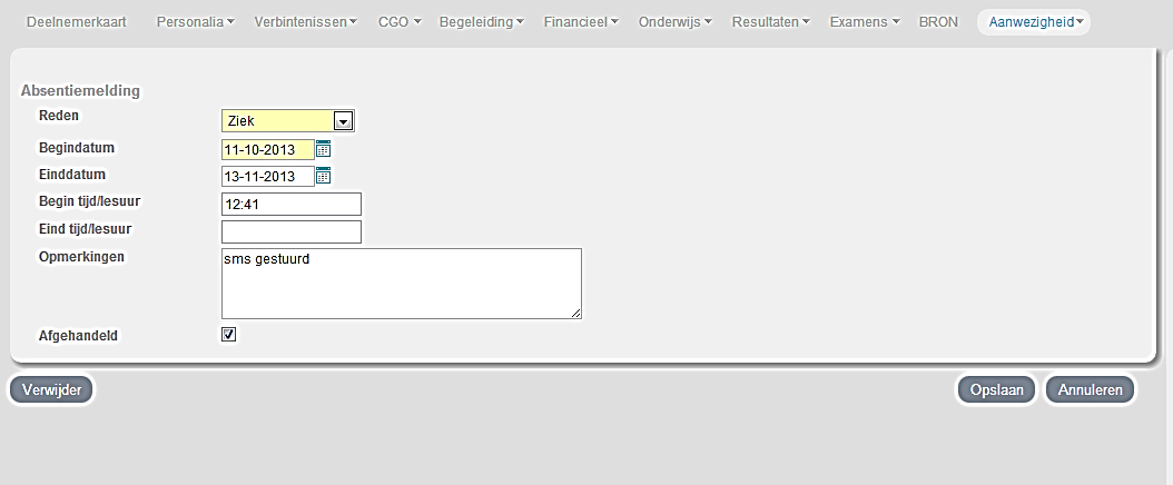 Als een student dan pas Aanwezig wordt gemeld is zij/hij een hele week ziek. Deze studenten melden zich beter bij de receptie of administratie. De receptie of administratie voert de betermelding door.