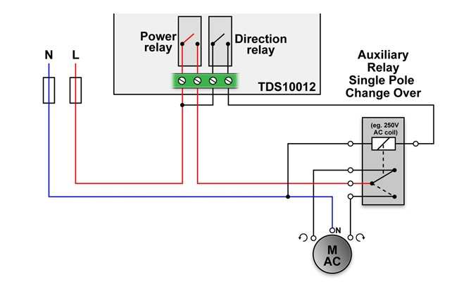 Het richtingsrelais wordt gebruikt voor het aansturen van een separaat wisselrelais om de draairichting van de motor te kiezen.