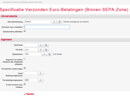 6.7.6 Specificatie verzonden betalingen Snelstart: pspecs Met behulp van deze functie is het mogelijk om een specificatie af te drukken van de facturen die samen een betaling in het betaalbestand