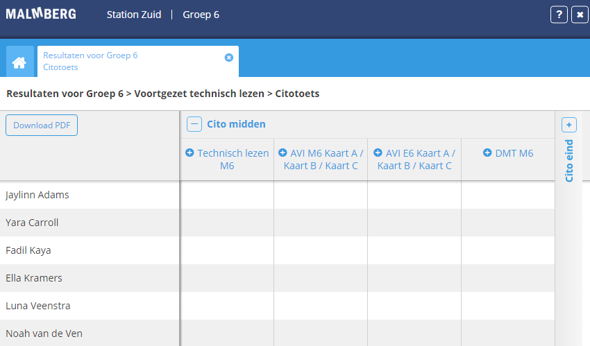 3. Resultaten Citotoetsen invoeren Na blok 2 en blok 4, dus in januari en juni, kunt u de Cito-scores van de kinderen invoeren.