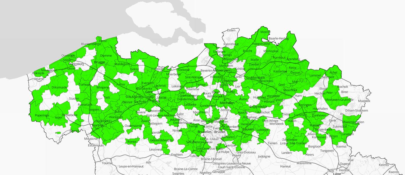 Deelnemers aanvraagjaar 2013-2014 op een kaart van Vlaanderen: Deze kaart