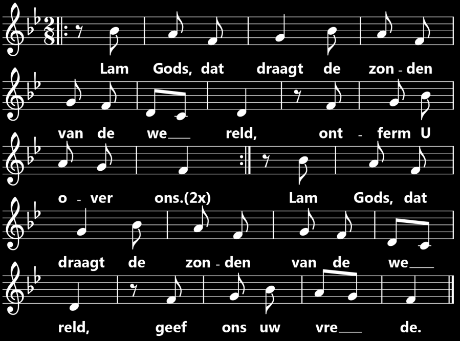 Gemeenschap van brood en wijn Koorzang: Ik tuur naar de bergen (lied naar Psalm 121) ( t: Harrie Wouters/m: Willem Blonk) Refrein: Alle vertrouwen geef ik aan God, want Hij is wakker en waakt over