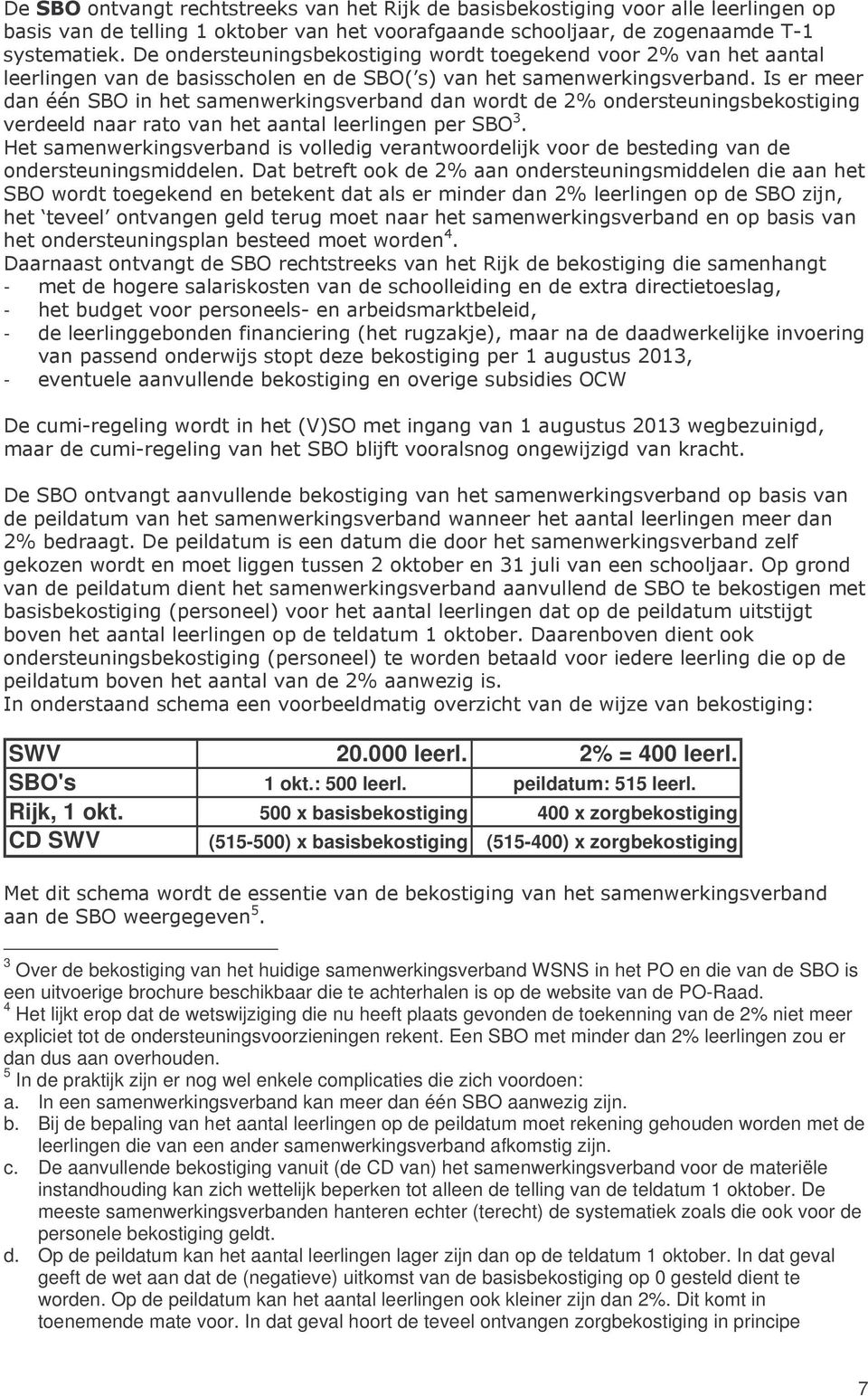 500 x basisbekostiging 400 x zorgbekostiging CD SWV (515-500) x basisbekostiging (515-400) x zorgbekostiging ; 2 7 3 Over de bekostiging van het huidige samenwerkingsverband WSNS in het PO en die van