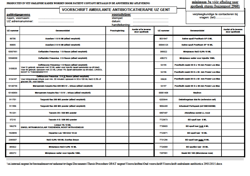 BIJLAGE 3: HET VOORSCHRIFT VOOR OPAT