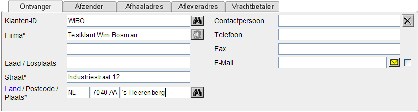 4.2 Adresgegevens Om uw opdracht goed te verwerken, is het erg belangrijk dat wij over de juiste adresgegevens beschikken. Hiervoor kunt u op 5 verscheidene tabbladen deze gegevens ingeven.