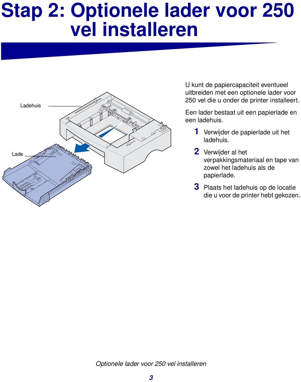 1 Verwijder de papierlade uit het ladehuis.