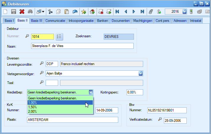 Debiteuren Per debiteur spreekt u af of, en zo ja welk percentage kredietbeperking hij mag aftrekken van de